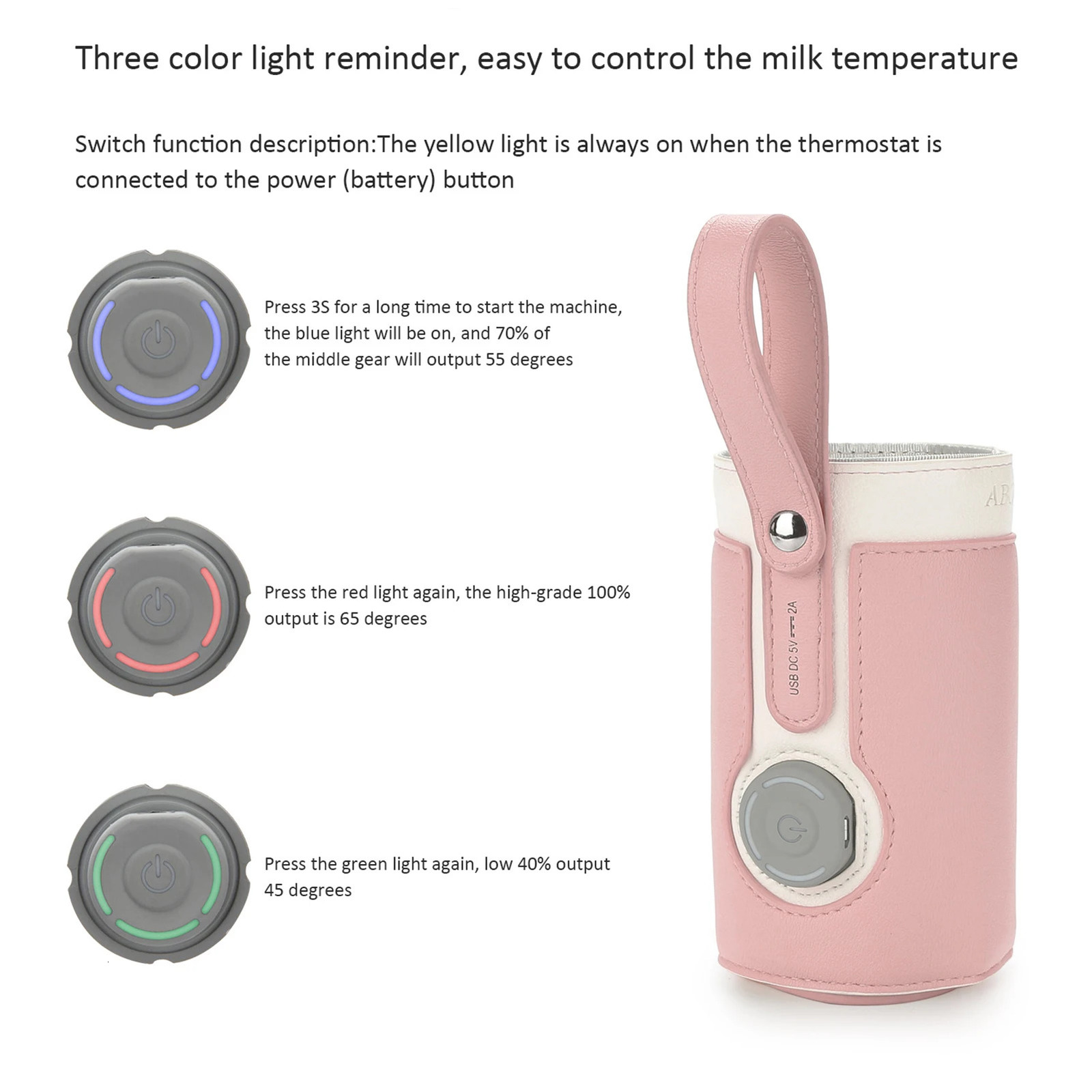 Portable Baby Bottle Warmer 3 Levels Constant Temperature Warming for Breastfeeding Night Feeding Daily Use Travel 250527