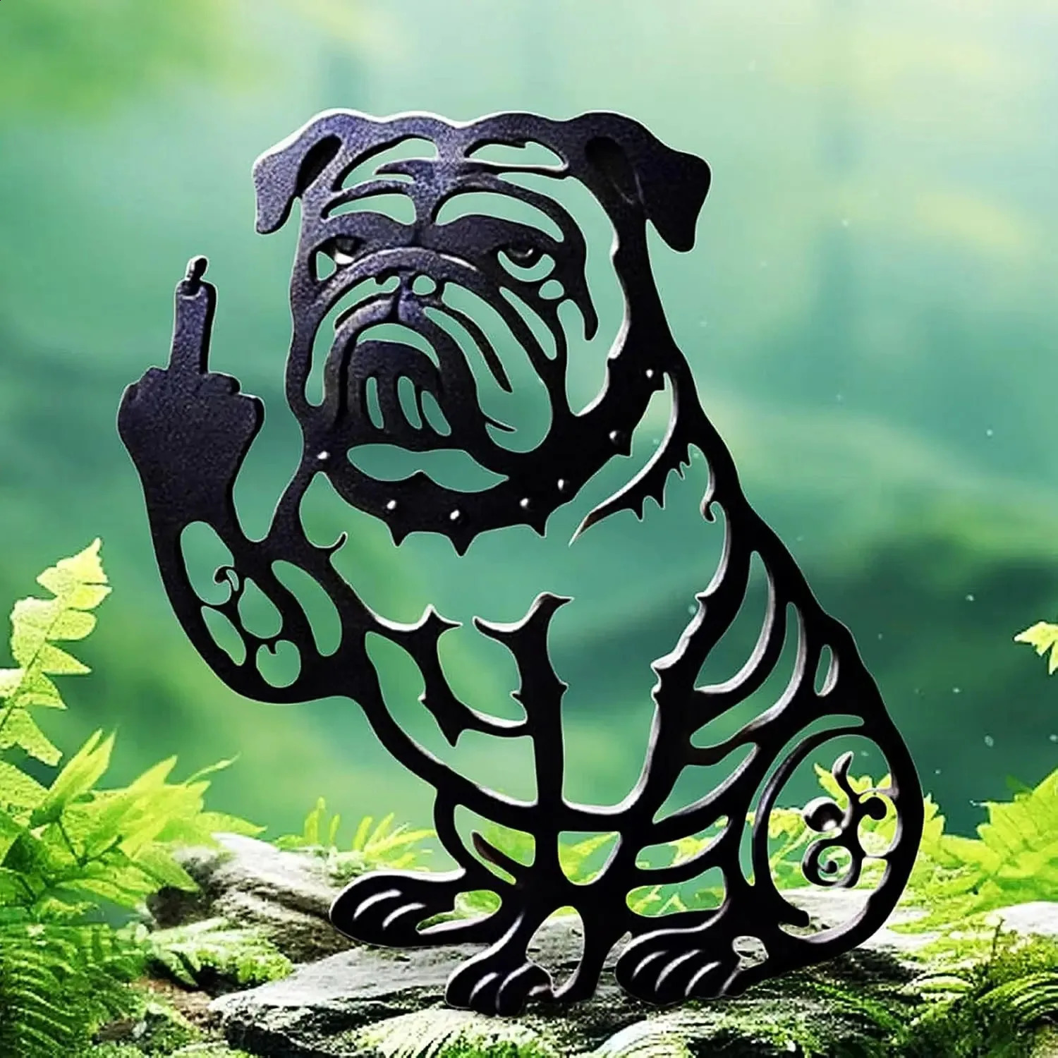 Funny Bulldog Metal Garden Decor French Middle Finger Bulldogs - Metal Dog Cutout Statues Welcome Sign for Yard Ornaments Lawn 250523