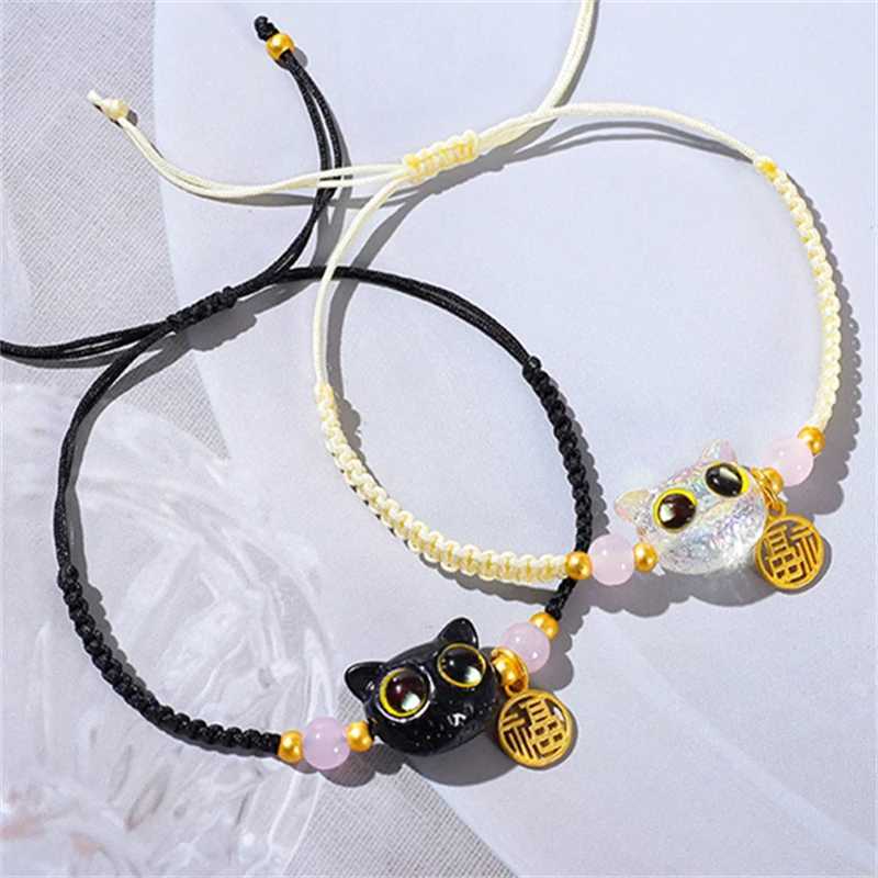 Cute Big Eyes Cat Adjustable Bracelet Couple Friendship Unique Elegant Fashion Jewelry Cat Charm Bracelet Gift W250526
