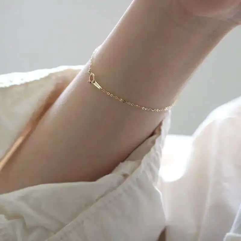 GOLDtutu Pure 14K Gold Bracelet for Women Bare Chain Simple Plain Chain Fine and Light Gold kj444 W250526