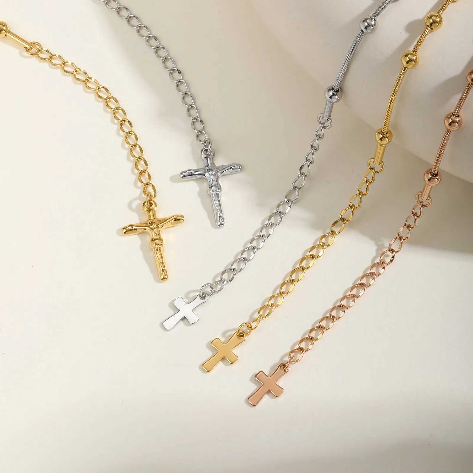 Vnox Rosary Bracelet for Women Girls Gold Plated Stainless Steel Religious Cross and Virgin Mary Prayer Bracelets Gifts W250526