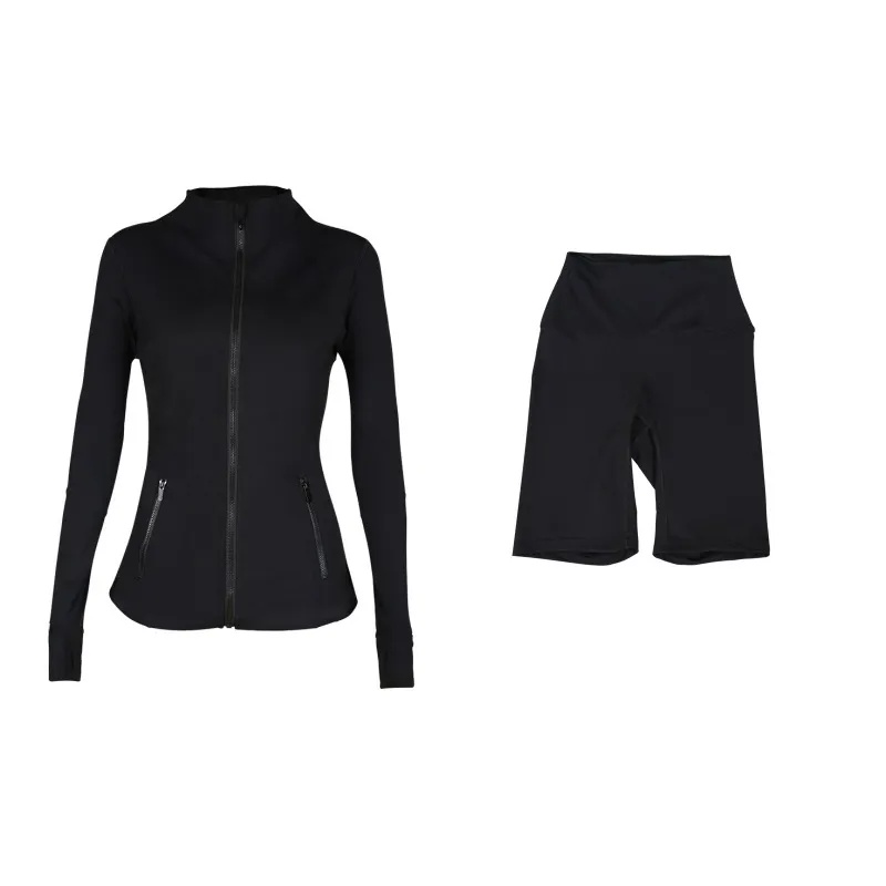 shorts and Yoga Jacket Workout Elastic Waist leggings Fiess quick dry fiess Activewear Sweatshirt Zip up jackets sets gym set