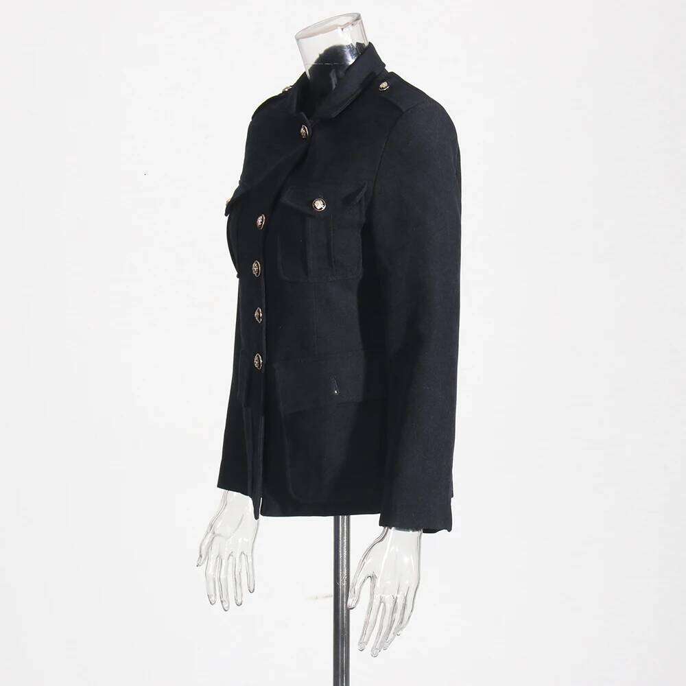 TWOTWINSTYLE Colorblock Casual Coats For Women Stand Collar Long Sleeve Patchwork Single Breasted Chic Jackets Female Clothing