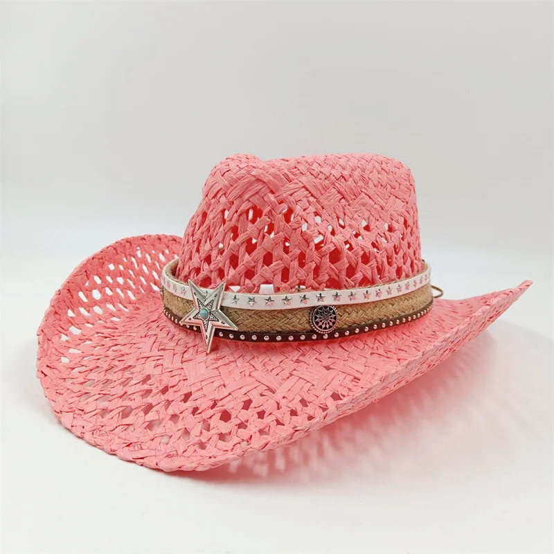 Womens Summer Cowboy Hat Sun Shade Hat Watermelon Red Summer Hollow Sun Shade Hat Cowboy Straw Hat Mens and Womens Beach 250526