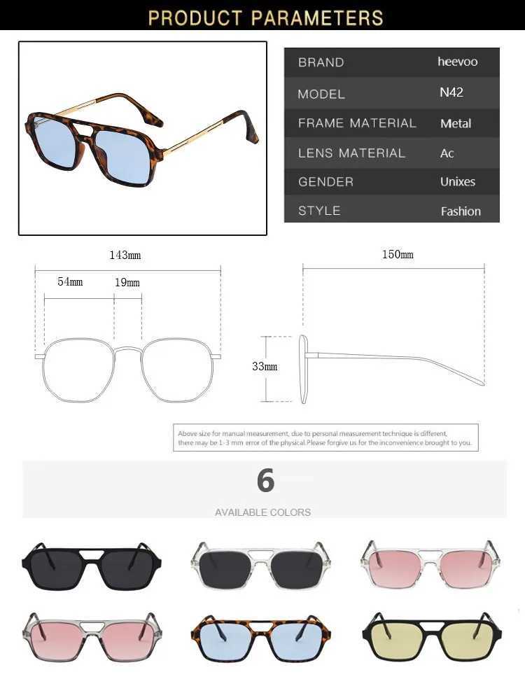Retro Double Bridges Sunglasses Women Fashion Pink Gradient Eyewear Trending Hollow Leopard Blue Square Sun Glasses Men Shades Z250527