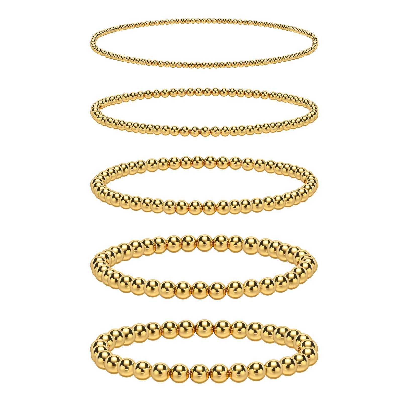 2mm-6mm Beaded Ball Chain Bracelet Stainless Steel Stretchable Elastic Link Gold Plated Wristband for Women Girls Jewelry Gift W250526