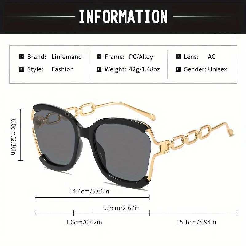 LINFEMAND Classic Half Frame Metal Chain Design Fashion Sunglasses Womens Large Frame Decorative Glasses Summer Festival Gift Z250527