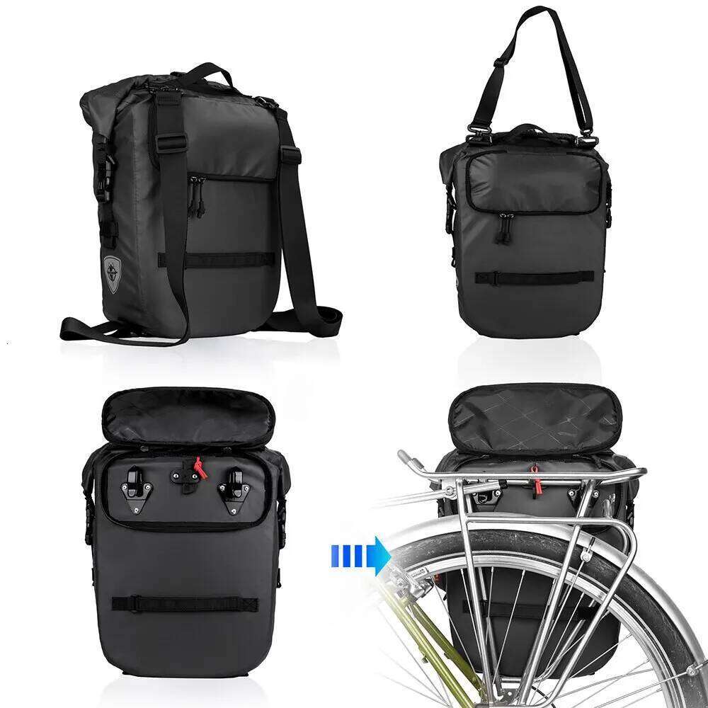 Rhinowalk Bike Pannier 20L Big Capacity Waterproof Rear Rack Black Travel Bicycle Cycling Shoulder Bag Backpack Accessories