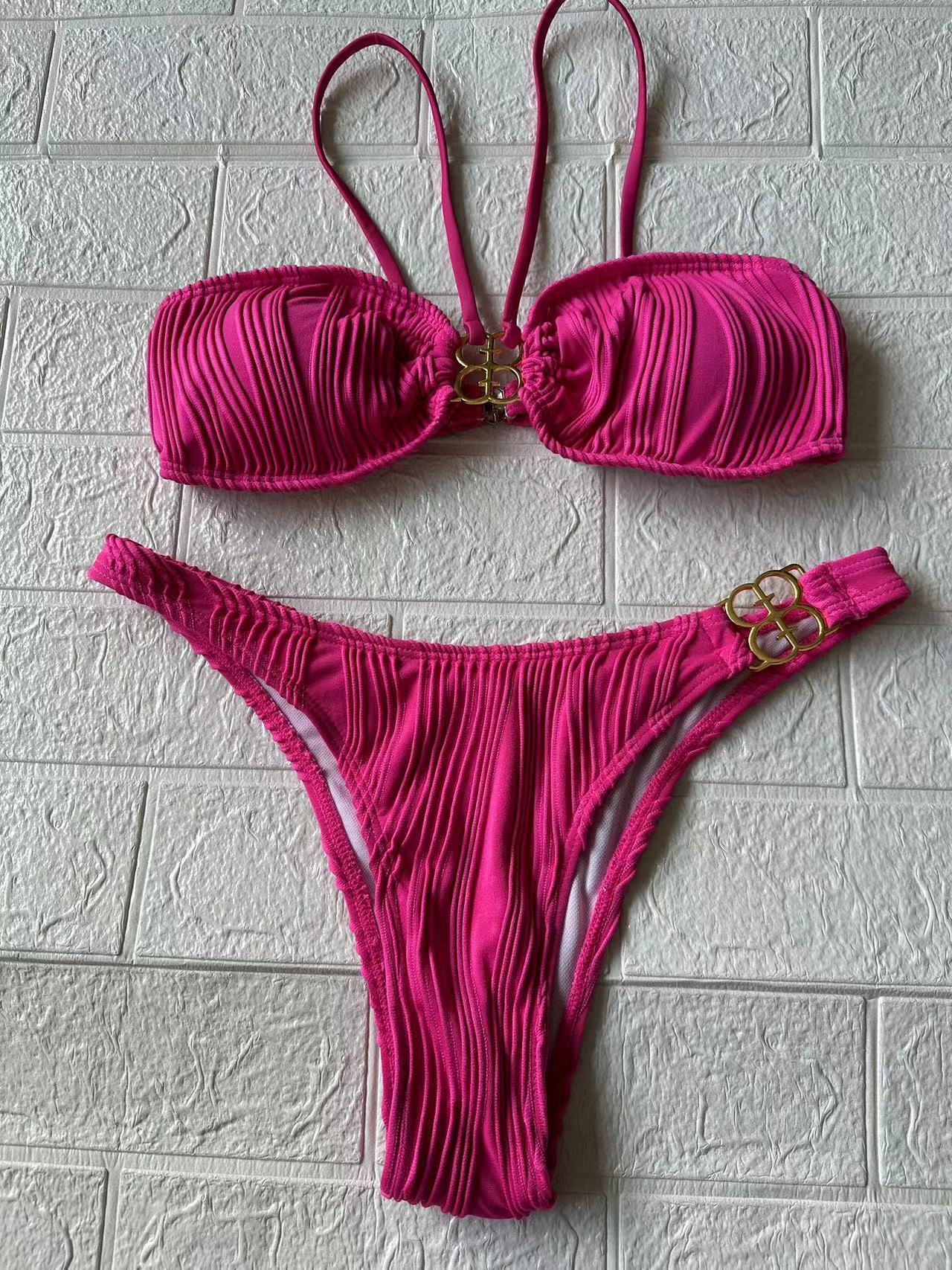 Free Shipping 2025 New Designer Shoes Thai Bikini Metal Sexy Multi-color Small Chest Ins Style Split Body Swimsuit Women's B-line Buckle