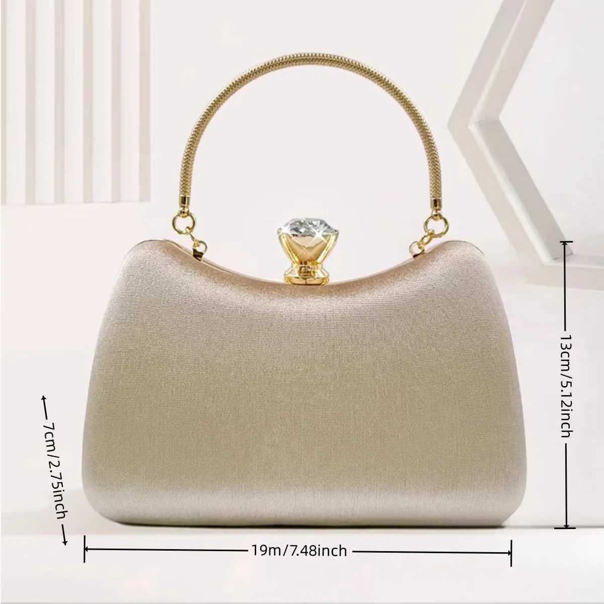 Womens Golden Glitter Clutch Purse Velvet Evening Bag for Bridal Wedding Party with Rhinestone Ring W250527