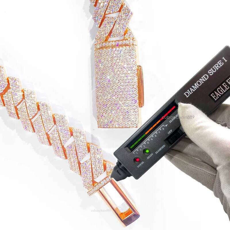 Bracelet Designer Jewelry Cuban Link High Quality 3 Rows VVS Moissanite Dia Chain White Rose Gold Plated Hip-hop Chains for Men Necklace