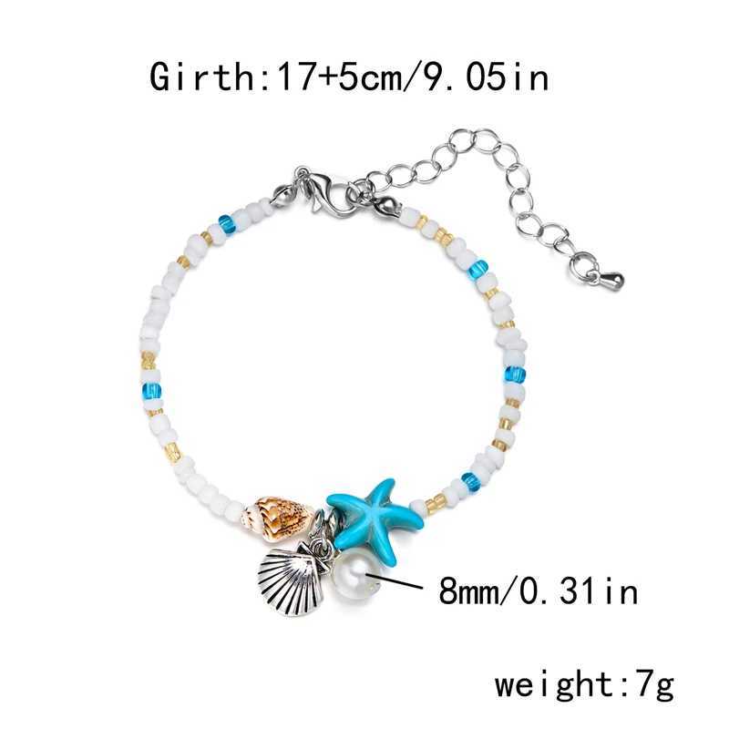 Bohemian Beach Blue Starfish Bracelet For Women Girls Summer Charm Shell Conch Beaded Adjustable Bracelet Friendship Jewelry W250526
