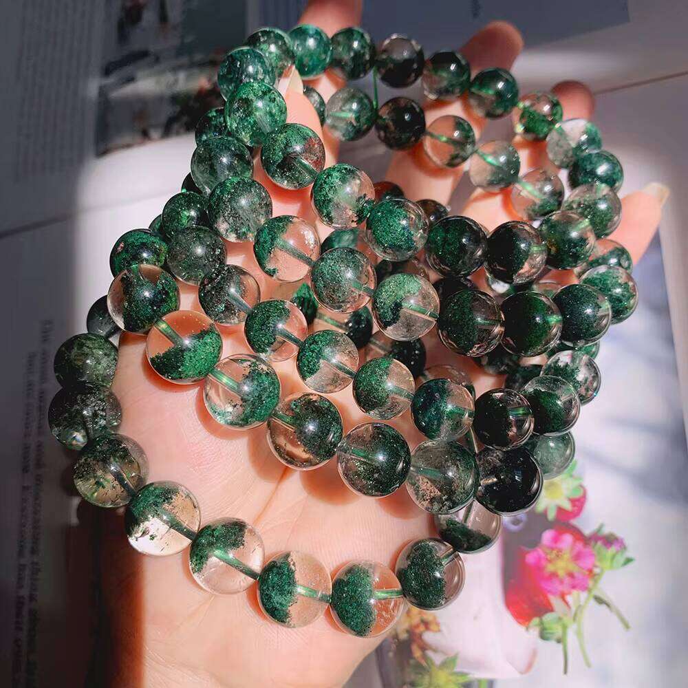 Stone Bead Natural Quartz Basin Half Scene Green Phantom Crystal Bracelet