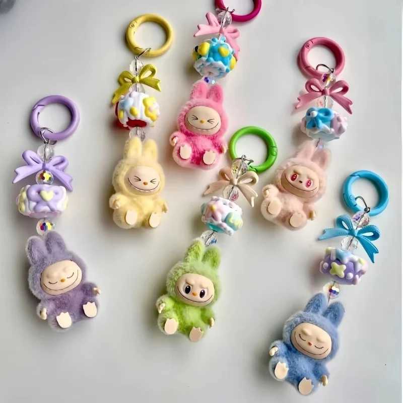 Hot Sale Labubu Series Cute Keychain Cartoon Creative Three-Dimensional Doll Student Schoolbag Pendant Car Keyring Toy Kid Gift W250526