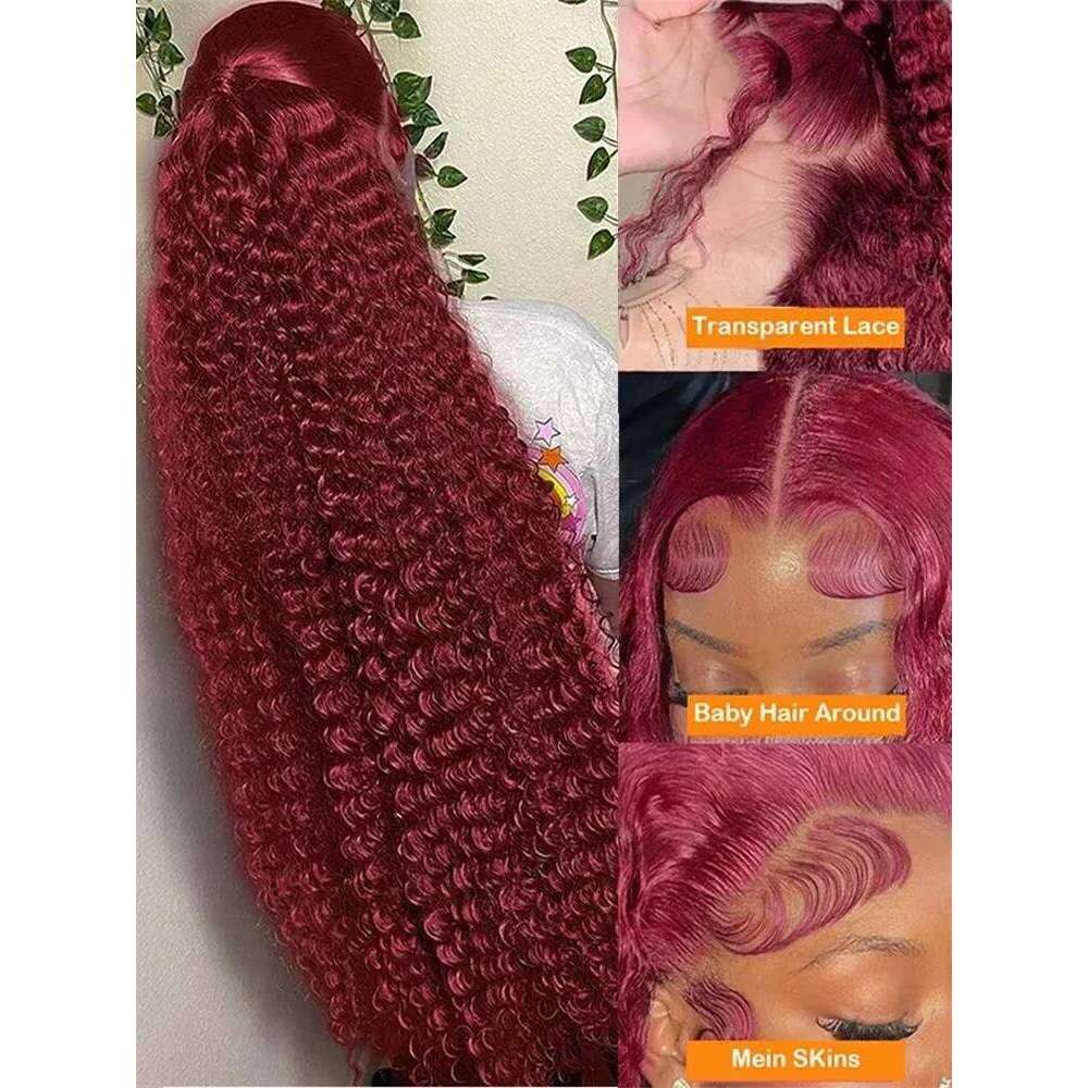 13x6 HD Frontal Wig Transparent 13x4 99J Bury Curly Lace Front Red Colored Deep Wave Human Hair Wigs
