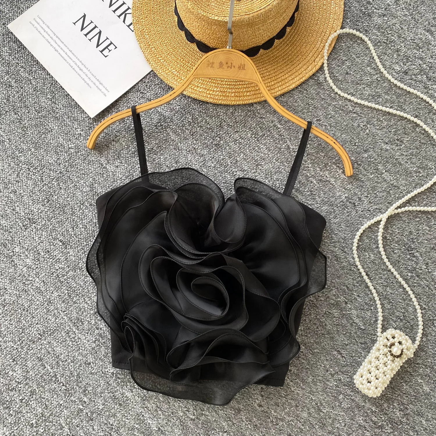 Summer Spaghetti Strap Mesh 3D Flowers Tank Top for Women Strapless Lace Skinny Camisoles Stretchy Back Camis Clothing 250523