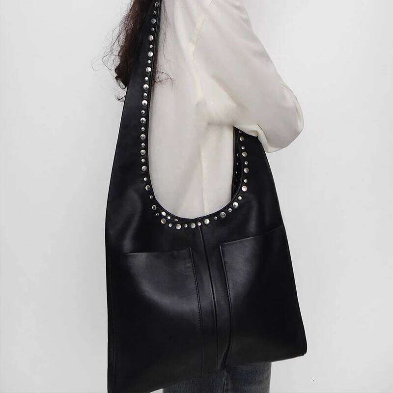 Women's Bags Designer Vintage Rivet Y2k Suede Women Shoulder Bags Motorcycle Style Large Capacity Tote Bag Soft Leather Handbags Shopper Purses