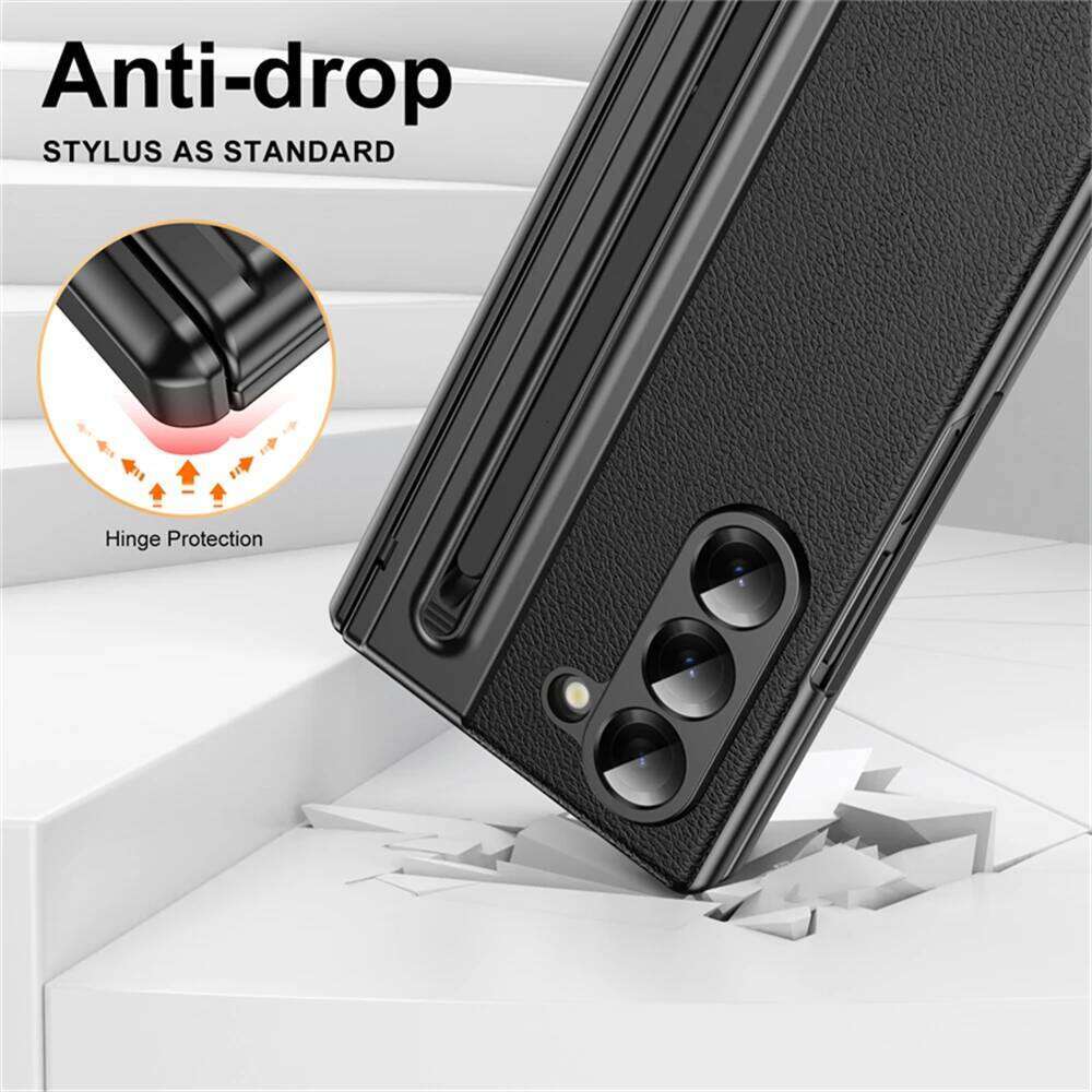 For Samsung 6 5 4 3 Leather Hinge Phone Case Outer Screen Glass S Pen Slot Protective Cover for Galaxy Z Fold 7