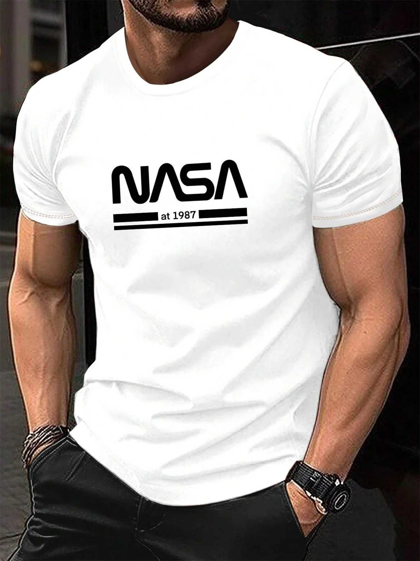 Mens Summer 100% Cotton Fashionable Casual Loose Fit Plus Size Letter Pattern Printed Sports Round Neck Short Sleeve T-shirt Z250527
