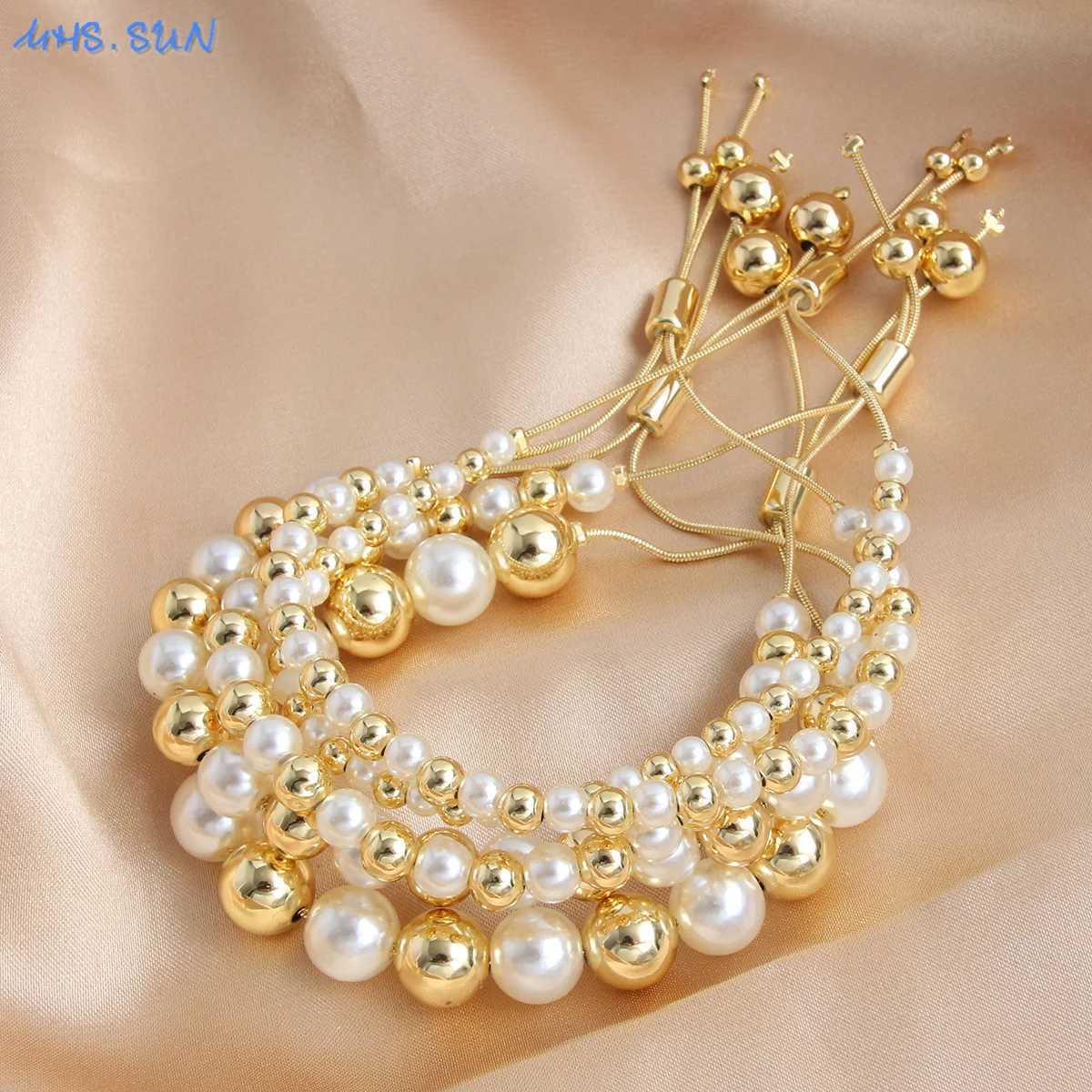 SUNSLL 10/8/6/4MM Pearl Beads Bracelets Minimalist Gold Plated Unisex Classic Adjustable Banquet Jewelry Gifts Women Girl W250526