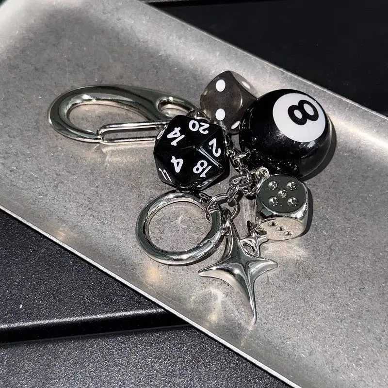 Hip Hop Black Dice Billiards Keychain Y2K Pink Lucky Dice Starburst Pendant Bag Charms Hangings Punk Cool Ornament Accessories W250526