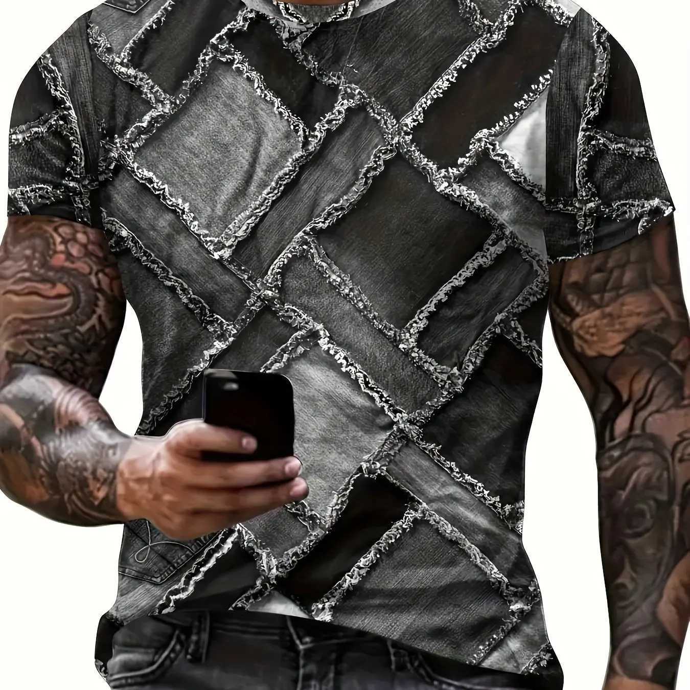 Mens Crew Neck Graphic T-shirt With Fancy Print Summer Short Sleeve Top For Men Mens Soft Trendy Comfy Tee Tops Sportswear Z250527