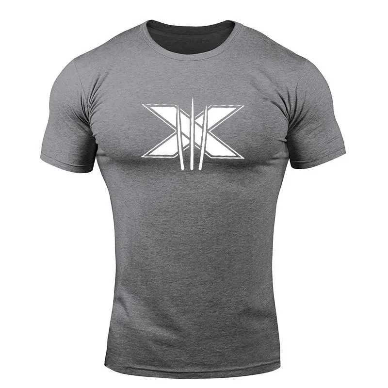 Mens Gym Fitness Clothing Man Cotton Sports Short Sleeve T-shirt Running Training Slim Printed Shirt Sweatshirt Casual Tops Z250527