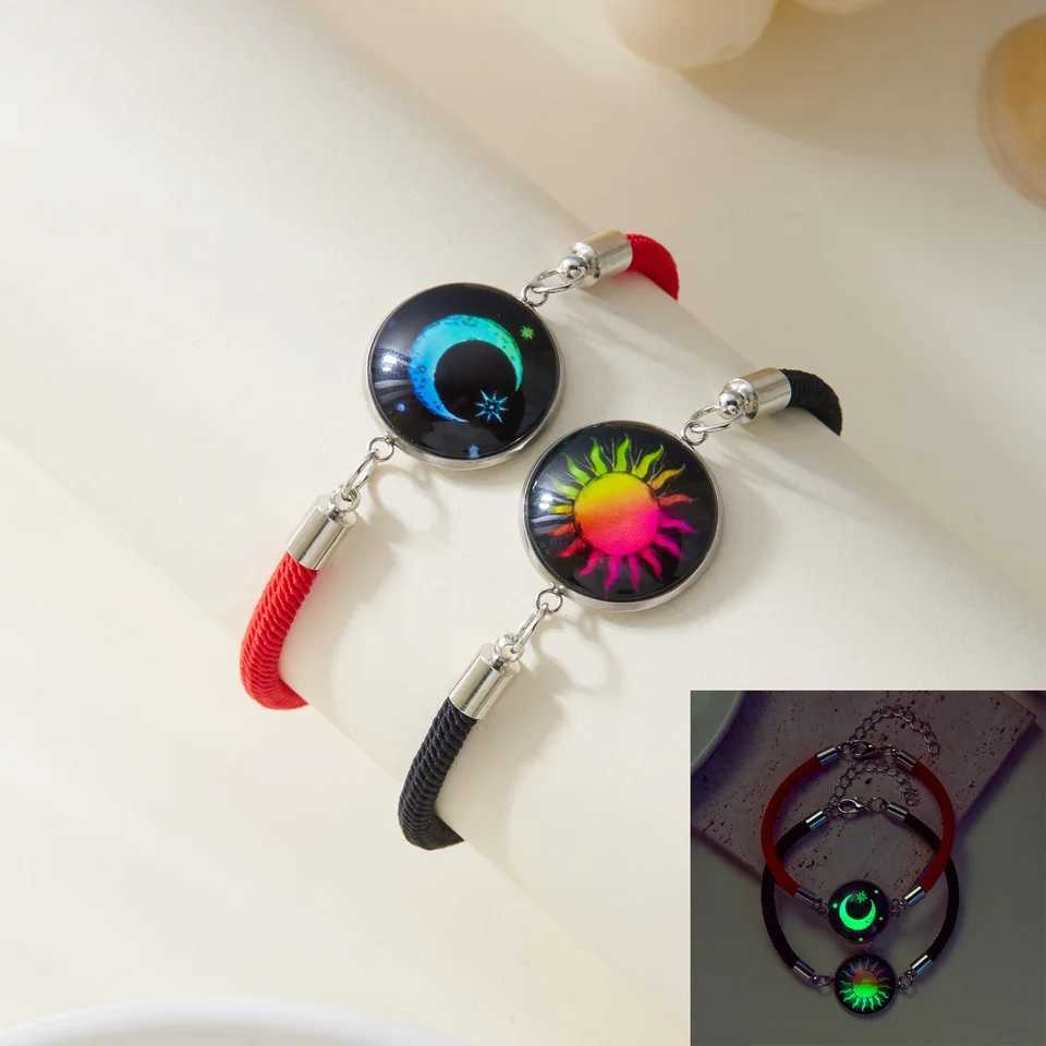 Luminous 2PCS/Set Stainless Steel Couples Bracelet For Women Lover Sun Moon Rope Charm Friendship Party Valentine Jewelry Gift W250526