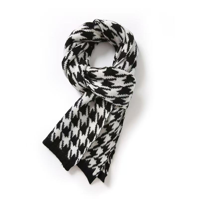 T819 new 100% wool classic houndstooth scarf knitted wool neck scarf for women