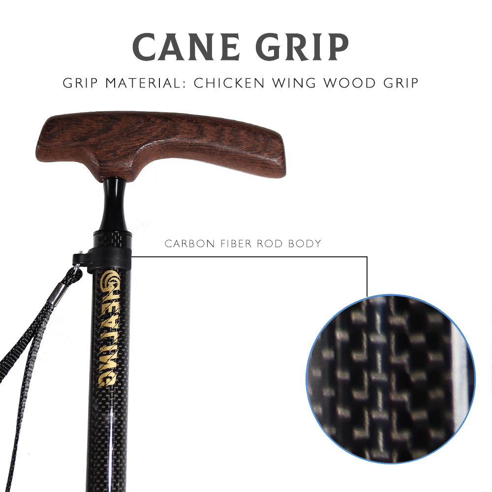 Tactile Adjusting Hiking Sticks Crafted from Premium Carbon Fibre w/ Secure Wooden Tips