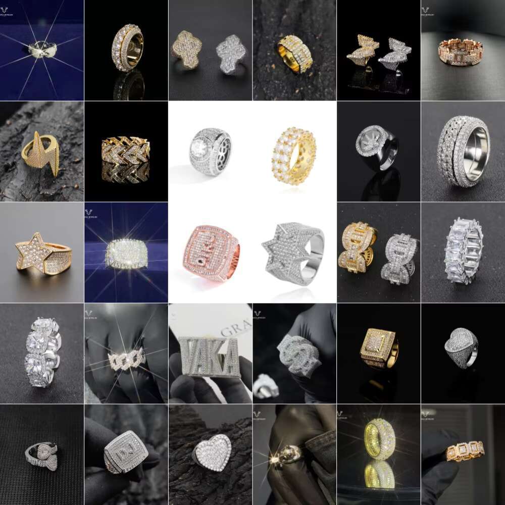 Fashion Jewelry Iced Out Ring 925 Sterling Silver with VVS Moissanite Custom Ring Hip Hop Moissanite Mens Ring for Men