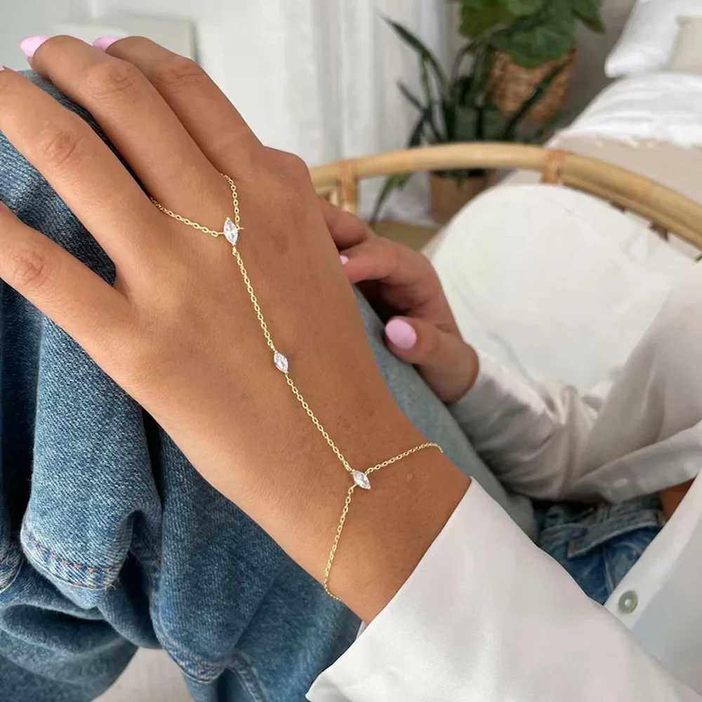2025 Party Bohemia Rhombus Crystal Bracelet Hand Jewelry for Women Simple Thin Chain Finger Bracelet Jewelry Accessories Gift W250526