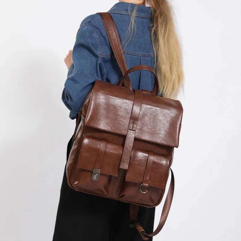 Vintage Women's Backpacks New Large Capacity Student School Bags PU Leather Laptop Bag Multifunctional Travel Women Backpack