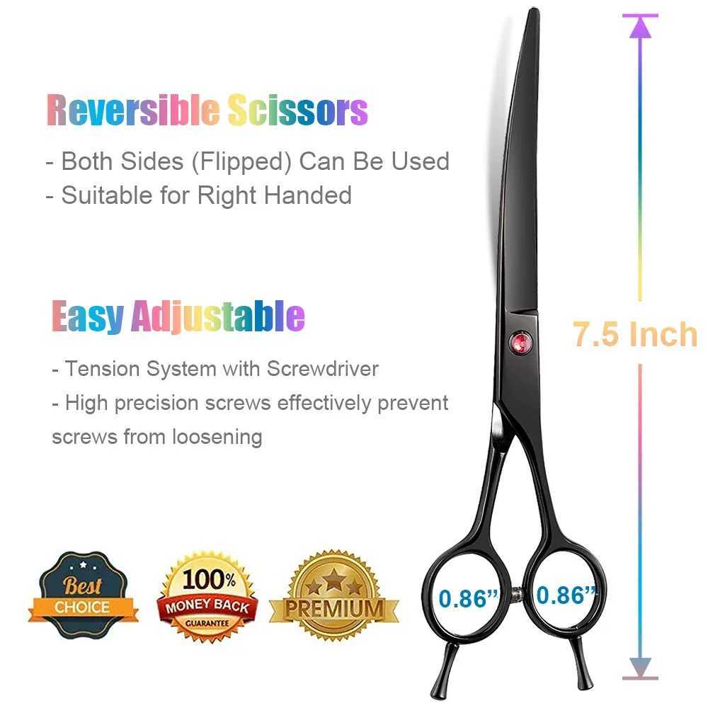 Portable Curved Pet Hair Scissors Grooming Both Hand Available Stainless Steel Dog Scissors Pets Shears Animal Cutting Scissors R250527