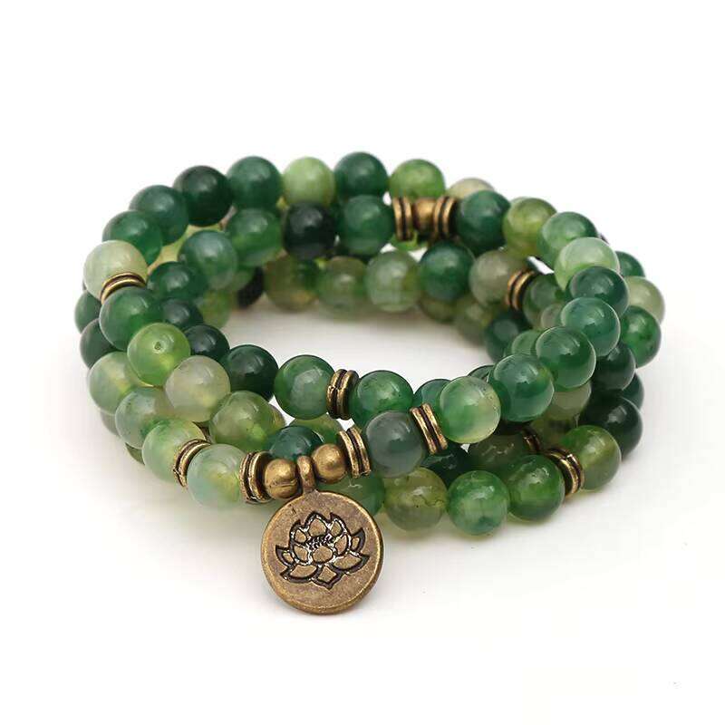 108 Mala Beads Green Dragon Agate Bracelet Handmade Jewelry