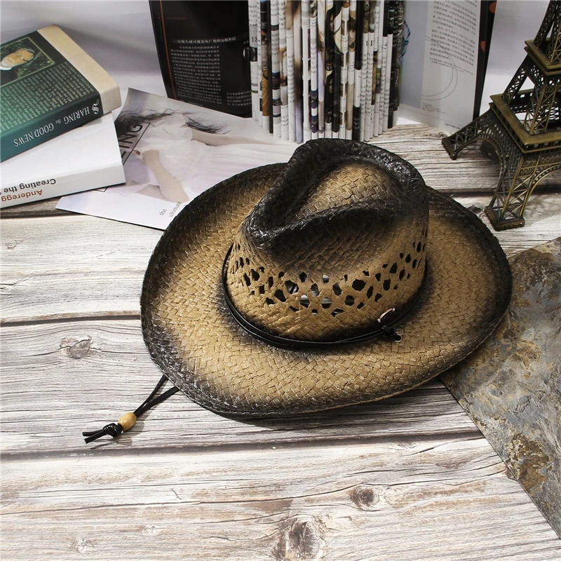 Western Hollow Sun Cowboy Hat for Women Wide Brim Summer Straw Women Cowgirl Hat 250526