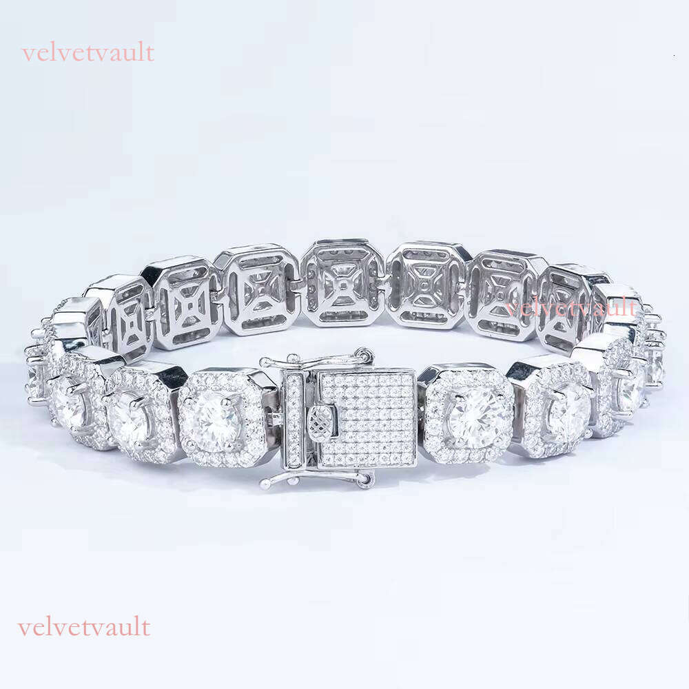 Square Chain fashion Style 11mm Width VVS Moissanite Sier Bracelet for Men