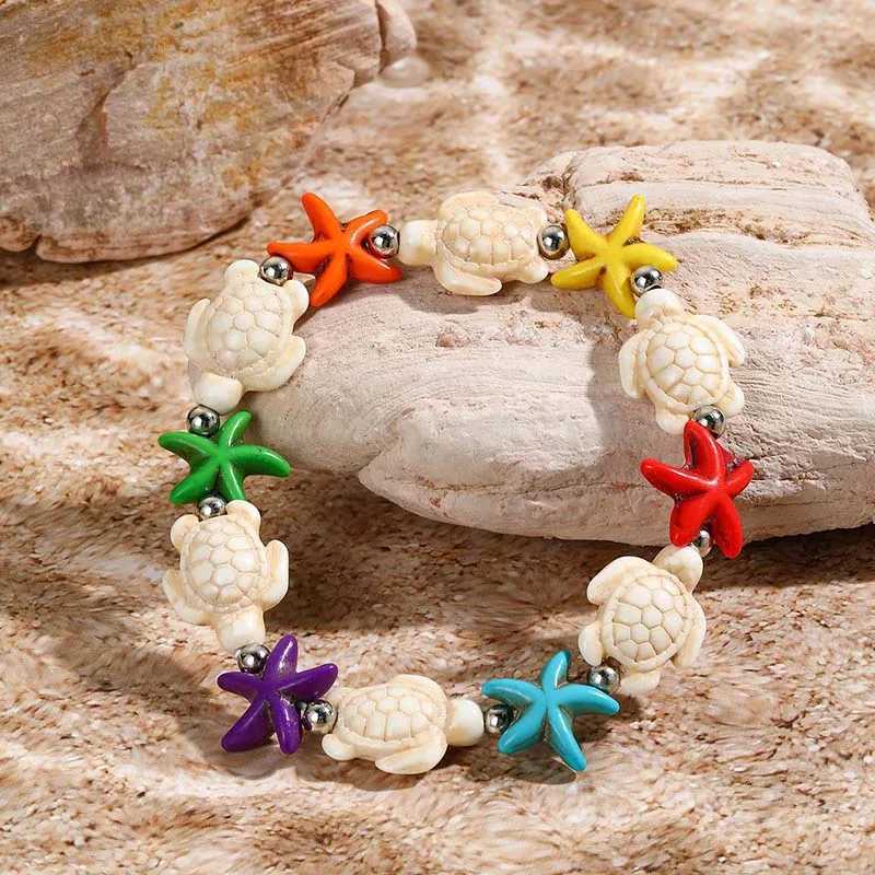 Boho Sea Shell Starfish Bracelet for Women Girls Fashion Tortoise Charm Handmade Woven Rope Beads Summer Jewelry Beach Gifts W250526