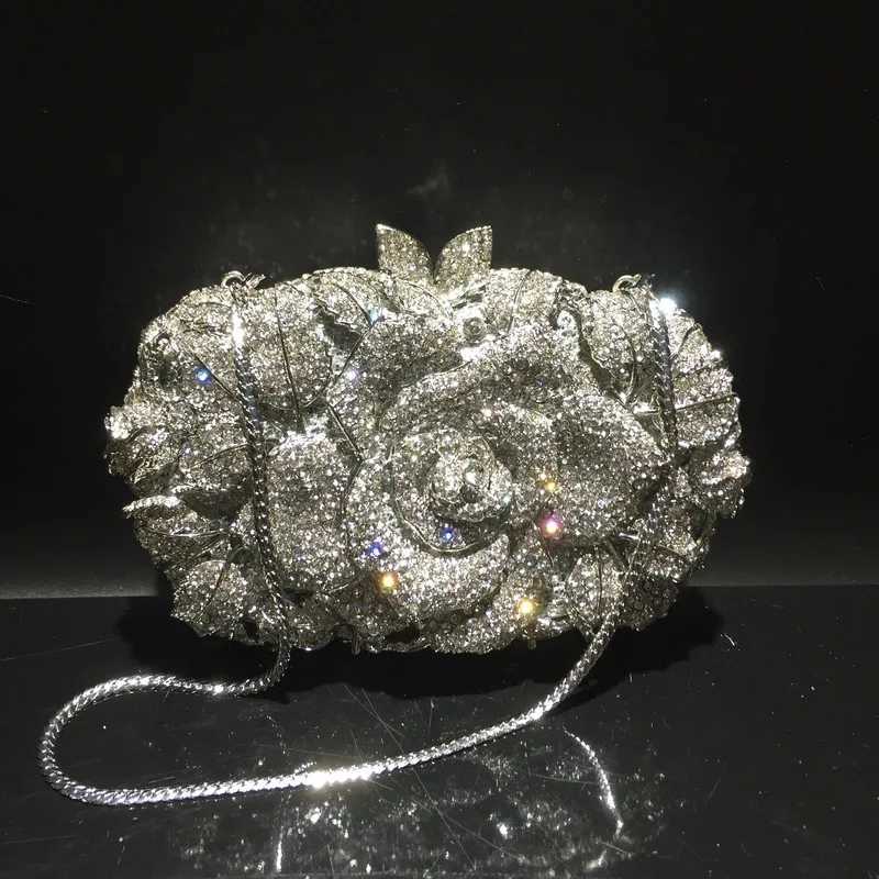 Elegant Rose Gold Rhinestone Evening Bag for Women Wedding Bridal Party Purse Luxury Diamond Handbag Designer Crystal Bags W250527