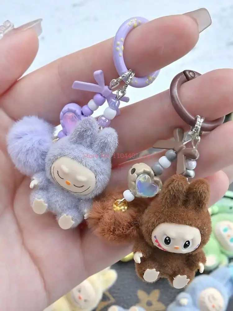 Hot Sale Labubu Series Cute Keychain Cartoon Creative Three-Dimensional Doll Student Schoolbag Pendant Car Keyring Toy Kid Gift W250526