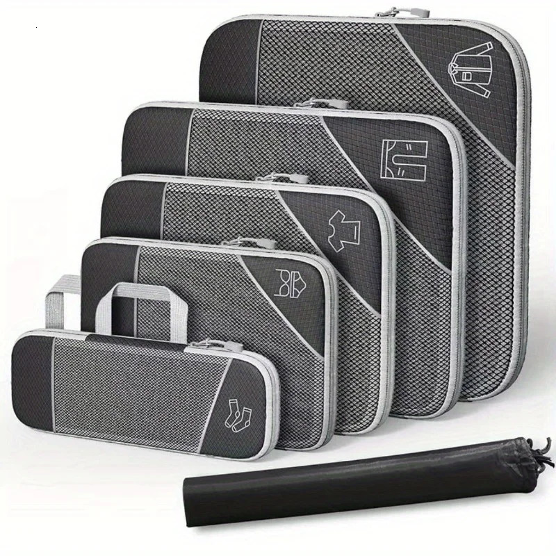 Compression Packing Cubes Set Mesh Travel Organizers for Luggage Suitcase Lightweight Storage Bags with SeeThrough Panel 250526