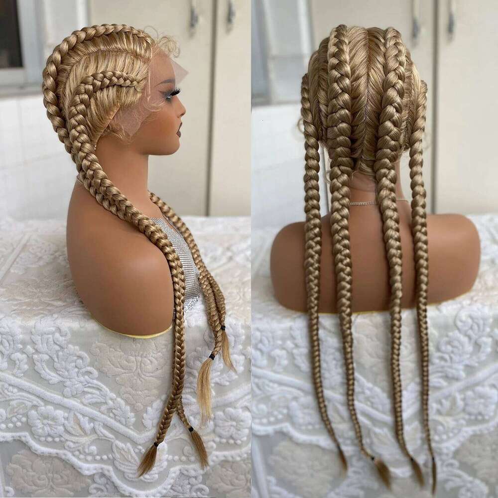 Lace Front Braided Wigs With Baby Hair 32 Inches 4 Twist Cornrow Cosplay DIY Wig Synthetic Crochet Braids