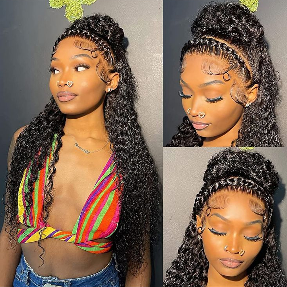 HD 13X4 Transparent Lace Frontal Human Hair with Braids 8-12 Inches Brzailian 100% Remy Hair Read Lace Frontal for Women Girls