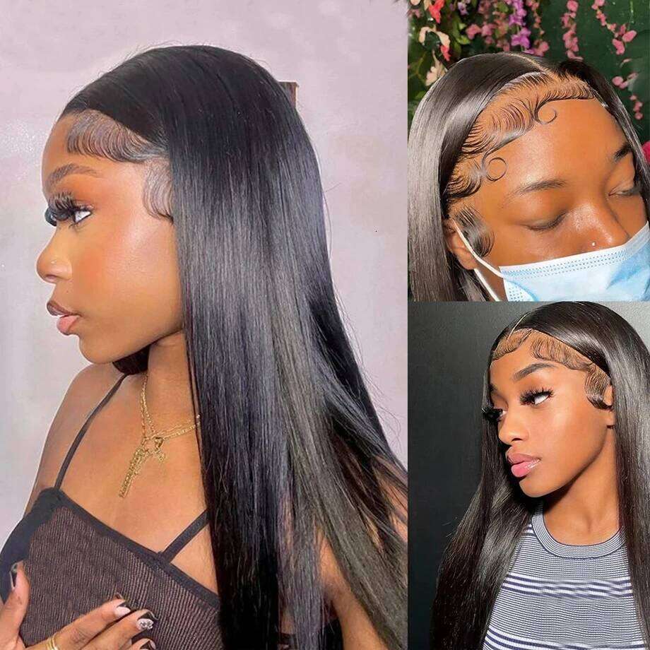 13x4 Hd Frontal Synthetic Lace Front Silky Long Straight for Women Black Wig Cap Fiber Glueless Hair Wigs