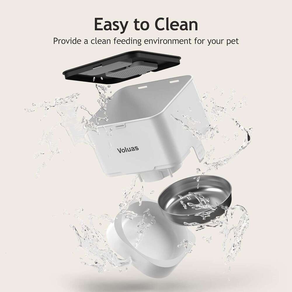 VOLUAS Automatic Cat Feeders - Timed Pet Feeder for Cats and Dogs with Dry Food Dispenser, Desiccant Bag, Programmable Portion Control, 4 Daily Meals,