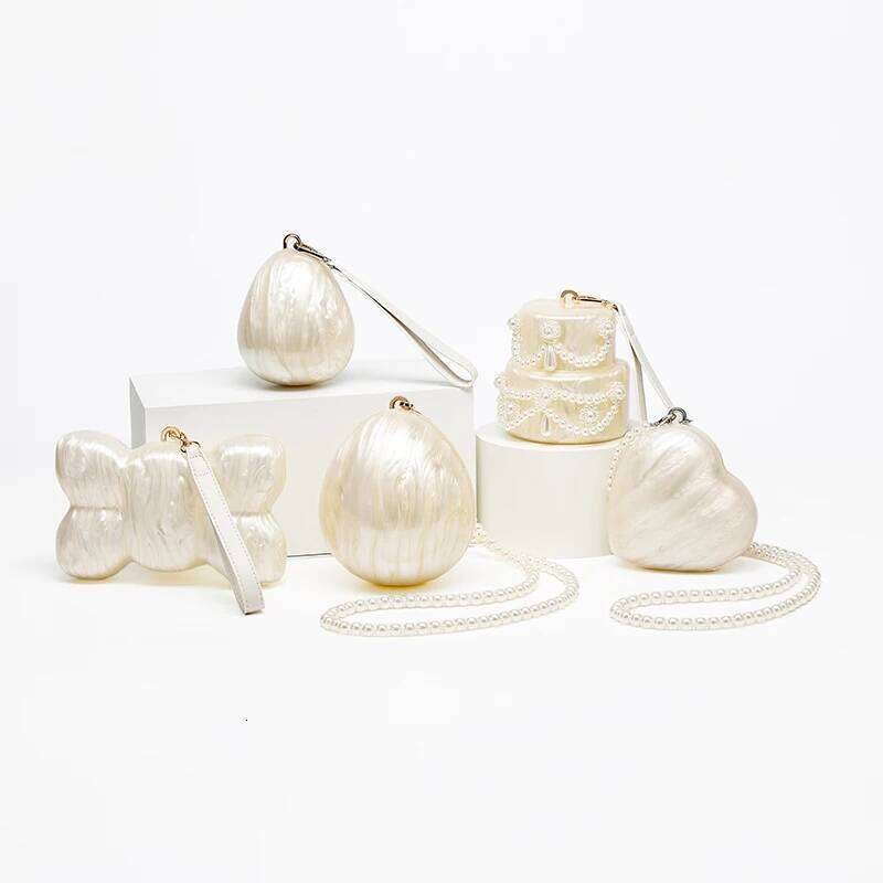 Women's Bags Designer Novelty Special-Shaped Shell Acrylic Latest Crossbody Pearl Oval Ball Beaded Long Chain Women Evening Box Party Clutch Bag