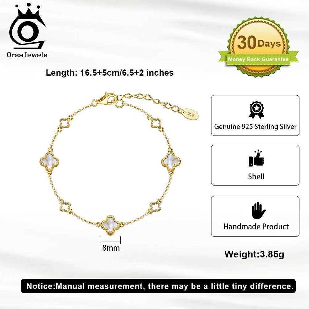 ORSA JEWELS Natural Shell Jewelry Four-leaf Flower Bracelet 925 Silver High-quality Four-leaf Clover Bracelet Wedding Gift GMB68 W250526