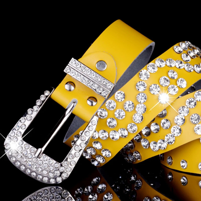 Trendy Rhinestone Decor Leather Belt Solid Color Trendy Sparkling Jeans Pants Waistband Hip Hop Cowboy Cowgirl Belts For Women 250520