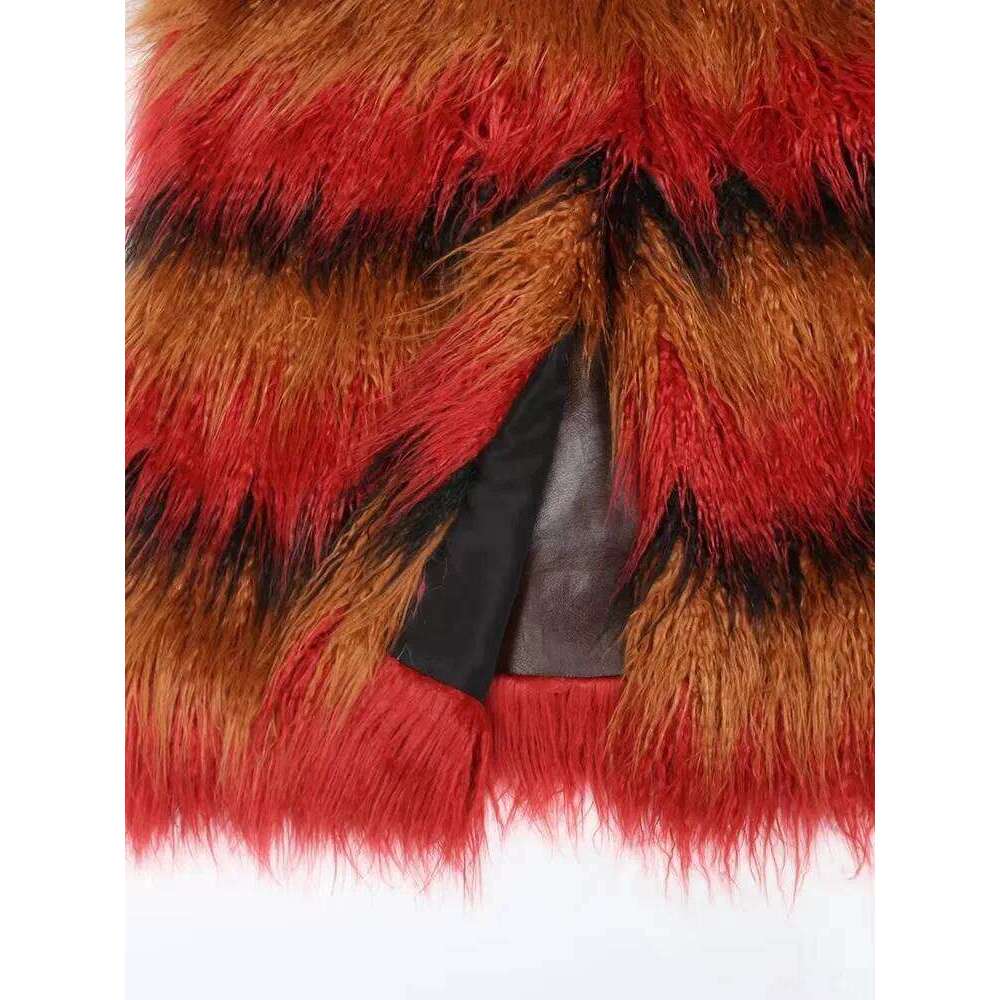 Mauroicardi Winter Long Colorful Striped Thick Warm Pu Leather Patchwork Faux Mongolian Fur Coat Women Fluffy Overcoat