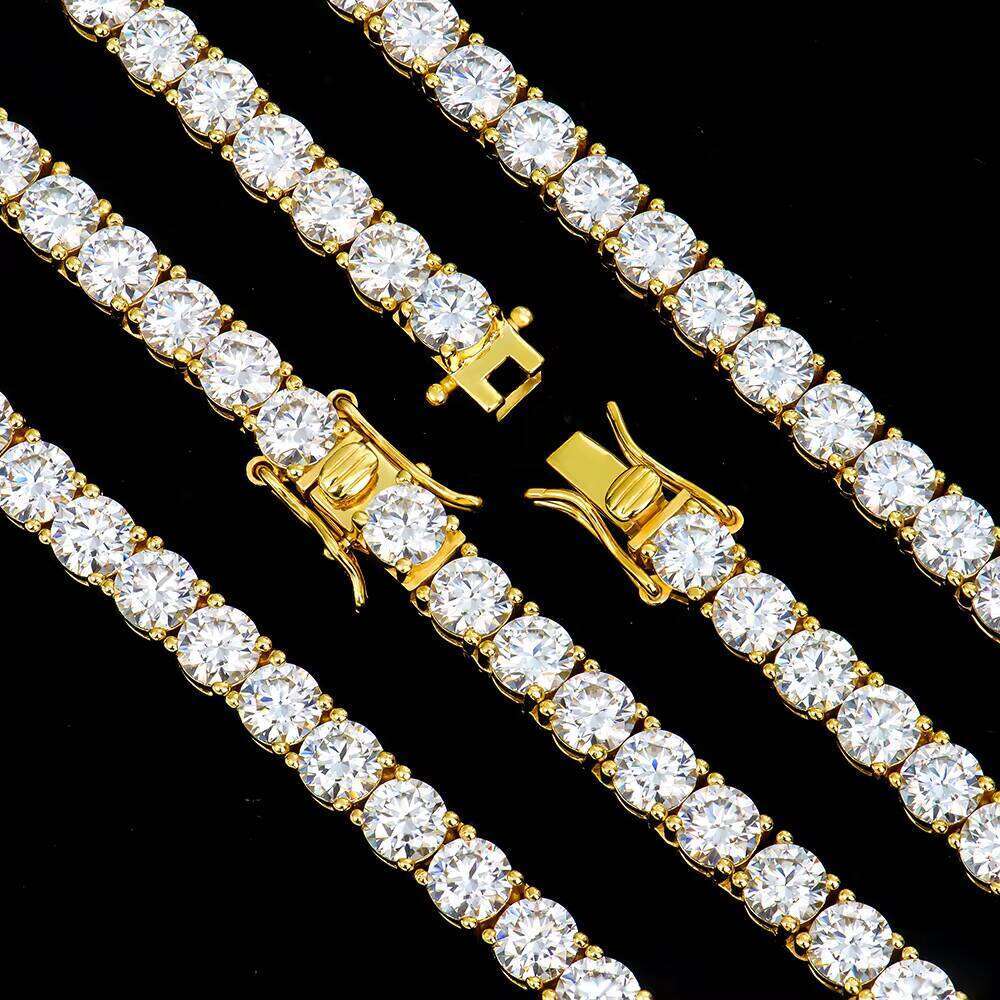 Jewelry for Men and Women 5mm Gold-Plated Sterling Sier Moissanite Ice Out Tennis Necklace Chain